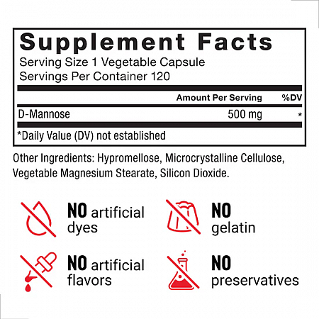 D-Mannose די-מנוז 500 מ"ג 120 כמוסות צמחיות  - מבית Force Factor