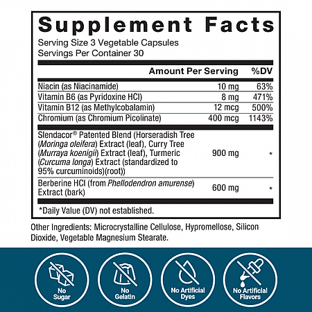 Glucoslim תומך בירידה במשקל ובסוכר בדם - 90 כמוסות צמחיות - מבית Force Factor