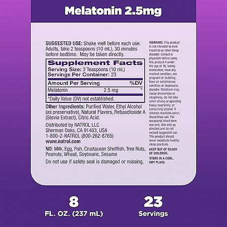 מלטונין נוזלי 2.5 מ"ג לתמיכה בשינה טעם פירות יער 237 מ"ל - מבית Natrol