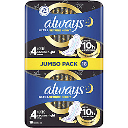 אולוויז תחבושות אולטרה עם כנפיים לילה בטוח 18 יחידות - אריזת ג'מבו