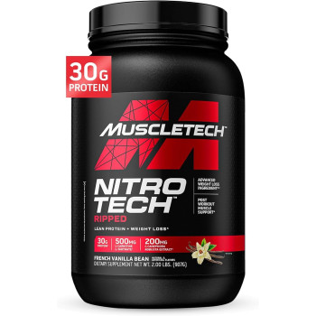 Nitro-Tech Ripped חלבון לירידה במשקל + אבקת חלבון מי גבינה - וניל צרפתי 907 גרם - מבית MuscleTech