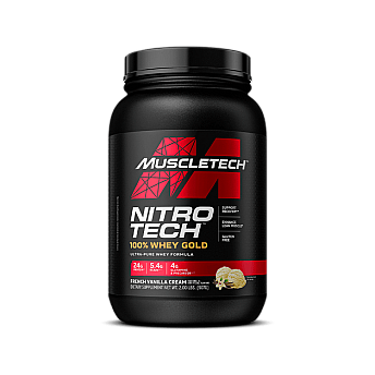 Nitro Tech חלבון מי גבינה 100% זהב GOLD WHEY - קרם וניל צרפתי - 907 גרם - מבית MuscleTech