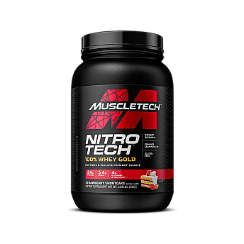 Nitro Tech - חלבון מי גבינה 100%‎ Whey Gold - עוגת תות שדה - 921 גרם - מבית MuscleTech