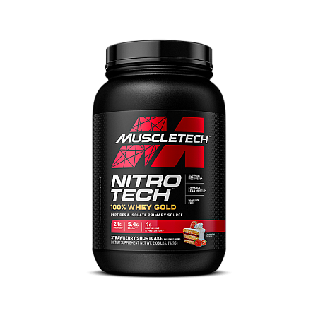 Nitro Tech - חלבון מי גבינה 100%‎ Whey Gold - עוגת תות שדה - 921 גרם - מבית MuscleTech