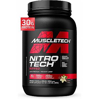 Nitro-Tech Ripped חלבון לירידה במשקל + אבקת חלבון מי גבינה - וניל צרפתי 907 גרם - מבית MuscleTech