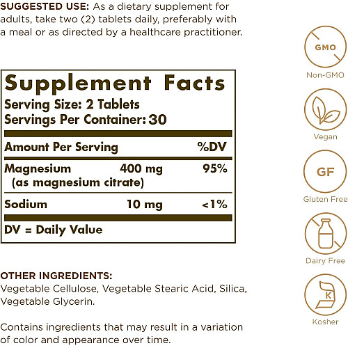 מגנזיום ציטראט סולגאר - 60 טבליות מבית SOLGAR