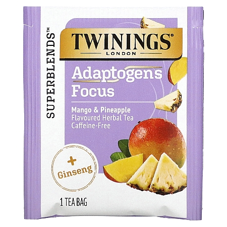 מחיר טווינינגס תה צמחים ריקז Focus גינסנג מנגו ואננס נטול קפאין 18 שקיקי - מבית Twinings