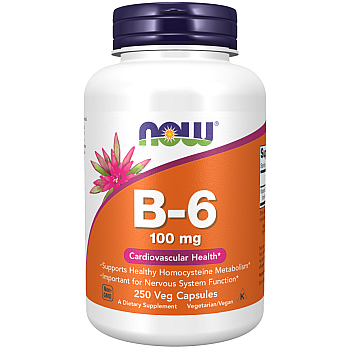 ויטמין B-6 מינון 100 מ"ג 250 כמוסות - מבית NOW FOODS
