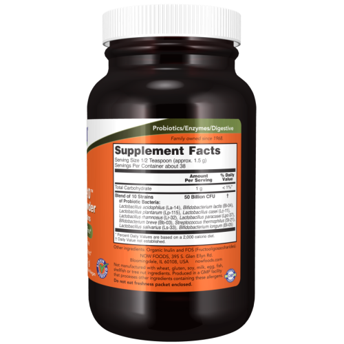אבקת פרוביוטיקה 10 מכין 50 מיליארד ל-1 גרם - תכולה 57 גרם - מבית NOW FOODS