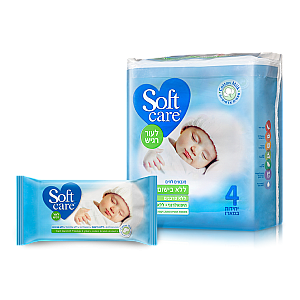 סופטקר מגבונים לחים ללא בישום לעור רגיש מארז רביעייה - מבית Softcare