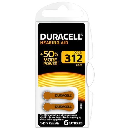 דורסל סוללות למכשירי שמיעה 312 - 6 יחידות - מבית Duracell