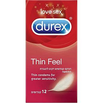 דורקס קונדומים THIN FEEL דקים להגברת התחושה 12 יחידות - מבית DUREX