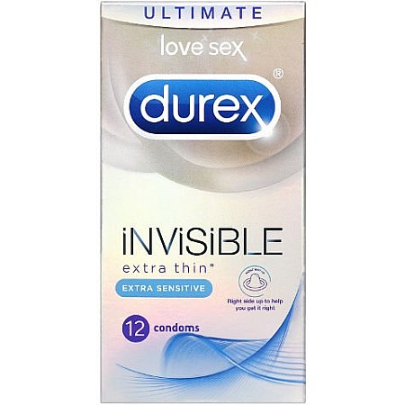 דורקס קונדומים INVISIBLE אקסטרה דקים 12 יחידות - מבית DUREX