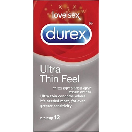 מחיר דורקס קונדומים ULTRA THIN FEEL דקים במיוחד לתחושה מוגברת 12 יחידות - מבית DUREX