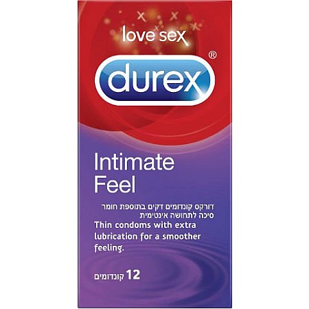 דורקס קונדומים דקים INTIMATE FEEL בתוספת חומר סיכה לתחושה אינטימית 12 יחידות - מבית DUREX