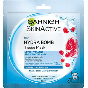 גרנייה TISSUE MASK  מסכת רימונים לעור יבש - 32 גרם - מבית GARNIER