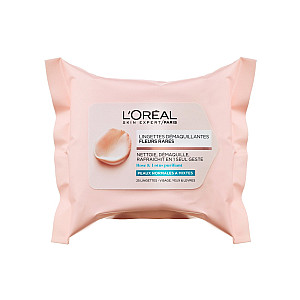 לוריאל מגבונים להסרת איפור עם תמציות פרחים עדינים לעור רגיל עד מעורב 25 יחידות - מבית L'OREAL PARIS