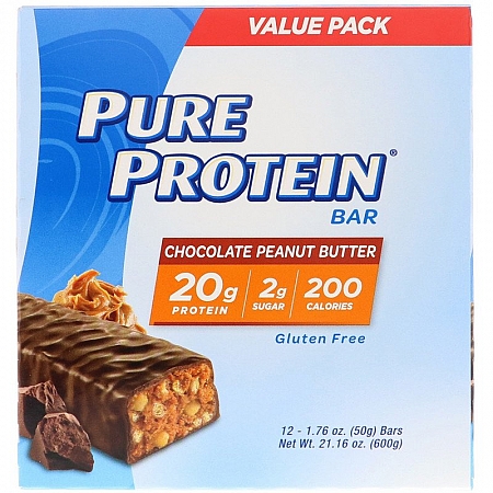 מחיר חטיף חלבון פיור פרוטאין 12 יחידות - 50 גרם לחטיף - בטעם שוקולד בוטנים - מבית PURE PROTEIN