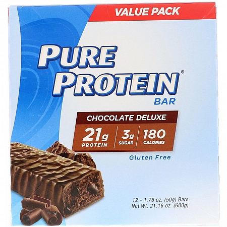 מחיר חטיף חלבון פיור פרוטאין 12 יחידות - 50 גרם לחטיף - בטעם שוקולד דלוקס - מבית PURE PROTEIN