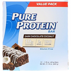 חטיף חלבון פיור פרוטאין 12 יחידות - 50 גרם לחטיף - בטעם שוקולד קוקוס כהה - מבית PURE PROTEIN