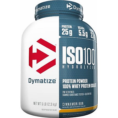 אבקת חלבון איזו 100 דיימטייז ISO100 Hydrolyzed בטעם לחמניית קינמון 2.3 ק"ג - מבית Dymatize Nutrition