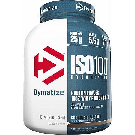 אבקת חלבון איזו 100 דיימטייז ISO100 Hydrolyzed בטעם קוקוס שוקולד 2.3 ק"ג - מבית Dymatize Nutrition