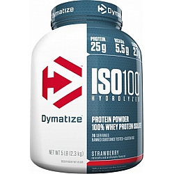 אבקת חלבון איזו 100 דיימטייז ISO100 Hydrolyzed בטעם תות 2.3 ק"ג - מבית Dymatize Nutrition