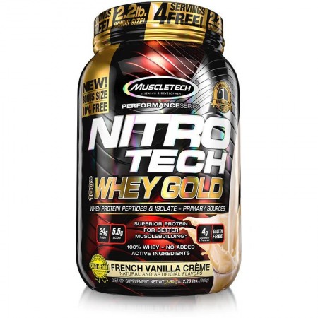 חלבון מי גבינה Whey Gold ניטרו טק מאסל טק טעם וניל משקל 999 גרם - מבית MuscleTech