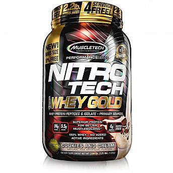 חלבון מי גבינה Whey Gold ניטרו טק מאסל טק טעם קרם עוגיות משקל 999 גרם - מבית MuscleTech