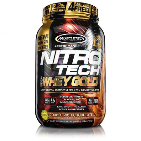 חלבון מי גבינה Whey Gold ניטרו טק מאסל טק טעם שוקולד משקל 1.02 ק"ג - מבית MuscleTech