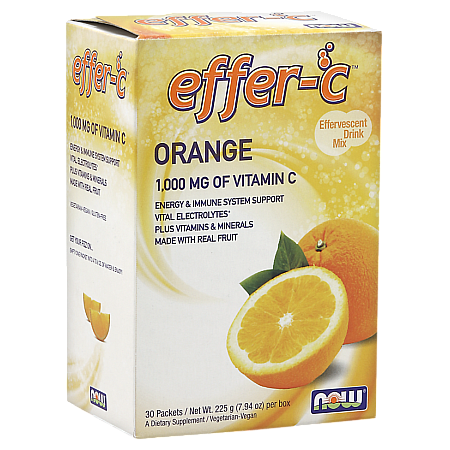 מחיר אפר C מכיל 1000 מג ויטמין C בטעם תפוז - 30 מנות מבית NOW FOODS
