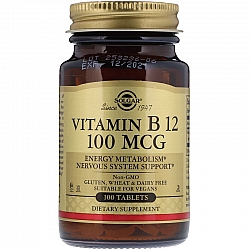 ויטמין B12 לבליעה 100 מק"ג סולגאר - 100 טבליות מבית SOLGAR