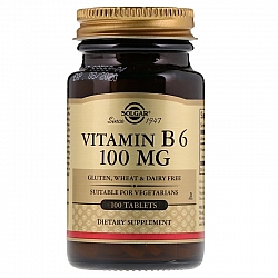 ויטמין B6 פירידוקסין 100 מ"ג סולגאר - 100 טבליות מבית SOLGAR