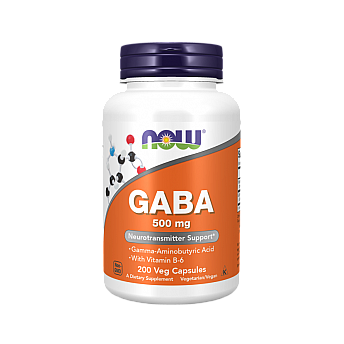 GABA גאבא 750 מ"ג עם ויטמין B6 - תכולה 100 כמוסות מבית NOW FOODS