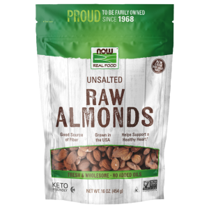 Real Food שקדים לא קלויים ללא מלח 454 גרם - מבית NOW FOODS