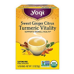 יוגי תה מתוק עם ג'ינג'ר הדרים וכורכום לחיוניות נטול קפאין 16 שקיקים - מבית Yogi Tea