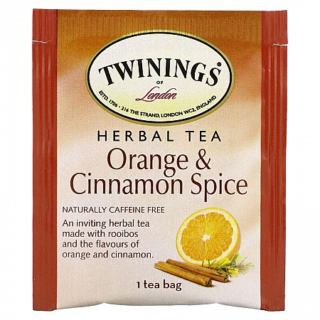 מחיר טווינינגס תה צמחים בטעם תפוז וקינמון נטול קפאין טבעי 20 שקיקי - מבית Twinings