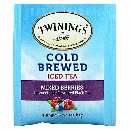 מחיר טווינינגס תה קר חליטה קרה ותה שחור Cold Brewed Iced Tea לא ממותק בטעם פירות יער 20 שקיקי - מבית Twinings