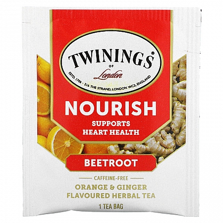 מחיר טווינינגס תה צמחי הזנה Nourish סלק תפוז וג'ינג'ר ללא קפאין 18 שקיקי - מבית Twinings