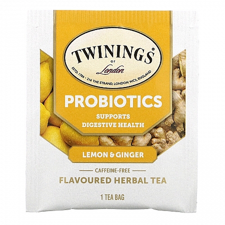 מחיר טווינינגס תה צמחים פרוביוטיקה Probiotics בטעם לימון וג'ינג'ר ללא קפאין 18 שקיקי - מבית Twinings