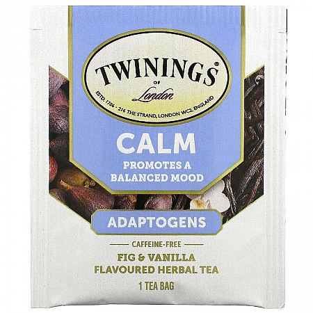 מחיר טווינינגס תה צמחים הרגעה טבעי אדפטוגנים Calm תאנה וניל ללא קפאין 18 שקיקי - מבית Twinings