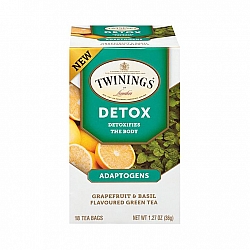 טווינינגס תה ירוק דטוקס ניקוי קיבה Detox אדפטוגנים אשכוליות ובזיליקום ללא קפאין 18 שקיקי - מבית Twinings