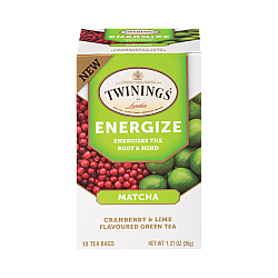 טווינינגס תה ירוק עם מאצ׳ה Energize בטעם חמוציות וליים 18 שקיקי - מבית Twinings
