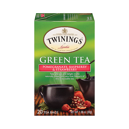 מחיר טווינינגס תה ירוק עם רימון פטל ותות 20 שקיות - מבית Twinings