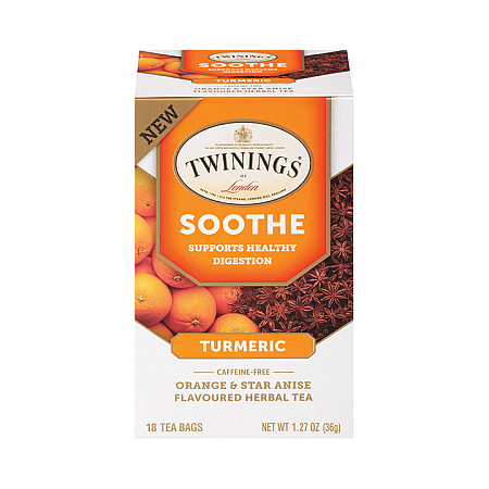 מחיר טווינינגס תה צמחי מרגיע כורכום תפוז ואניס Soothe ללא קפאין 18 שקיקי - מבית Twinings
