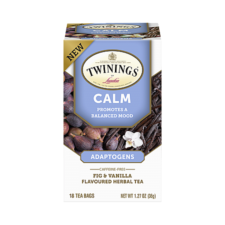 מחיר טווינינגס תה צמחים הרגעה טבעי אדפטוגנים Calm תאנה וניל ללא קפאין 18 שקיקי - מבית Twinings