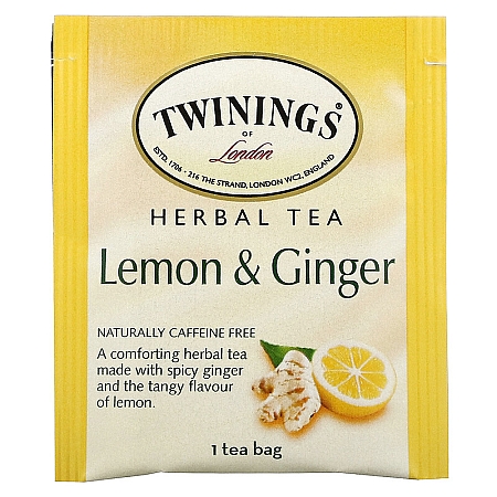 מחיר טווינינגס תה צמחים לימון וג׳ינג׳ר נטול קפאין 50 שקיקי - מבית Twinings