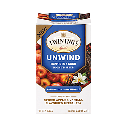 טווינינגס תה צמחים מרגיע פסיפלורה קמומיל וניל ותפוח מתובל Unwind ללא קפאין 18 שקיקי - מבית Twinings