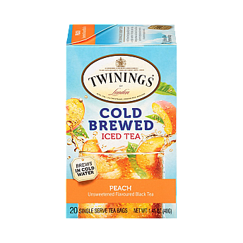 טווינינגס תה קר חליטה קרה ותה שחור Cold Brewed Iced Tea לא ממותק בטעם אפרסק 20 שקיקי - מבית Twinings