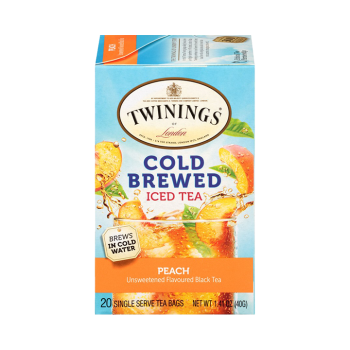 טווינינגס תה קר חליטה קרה ותה שחור Cold Brewed Iced Tea לא ממותק בטעם אפרסק 20 שקיקי - מבית Twinings
